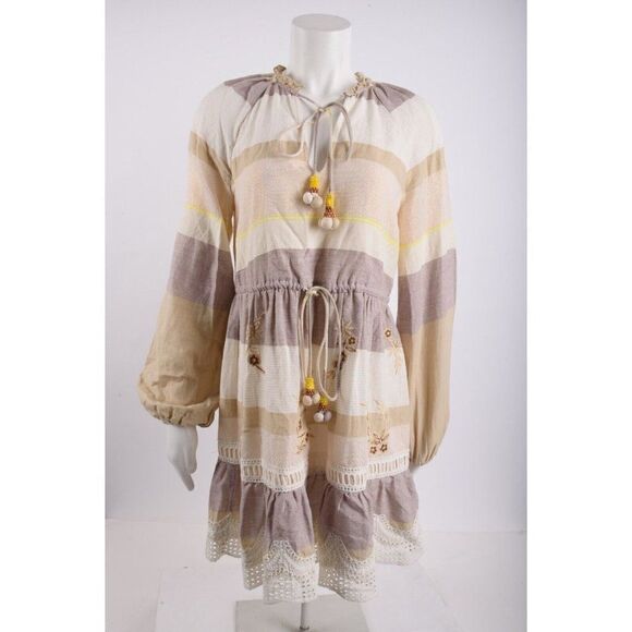 Hemant & Nandita Womens Mana Dress S Embroidered Striped Boho Chic India NWT - Picture 1 of 7